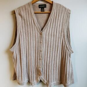 Requirements Tan Ribbed Button Front Sweater Vest 2X Vintage Style